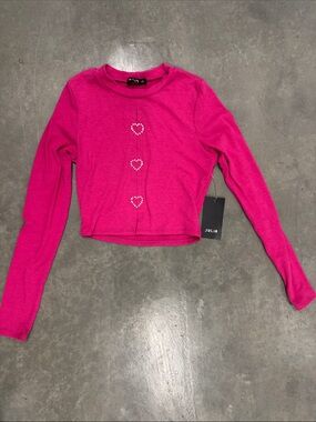 Hot Pink Long-Sleeve Heart Rhinestone Top Size S